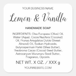 Kunsthandwerklich hergestellte Seife oder Skincare Quadratischer Aufkleber