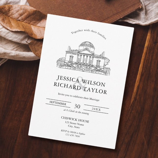 Kunsthandwerkliche Illustration Einladung (custom hand drawn wedding venue illustration)