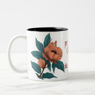 Kunsthandwerkliche Rose: Handgemalte florale Elega Zweifarbige Tasse