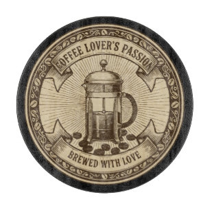 Kunsthandwerklicher French Press Kaffee Vintage Schneidebrett
