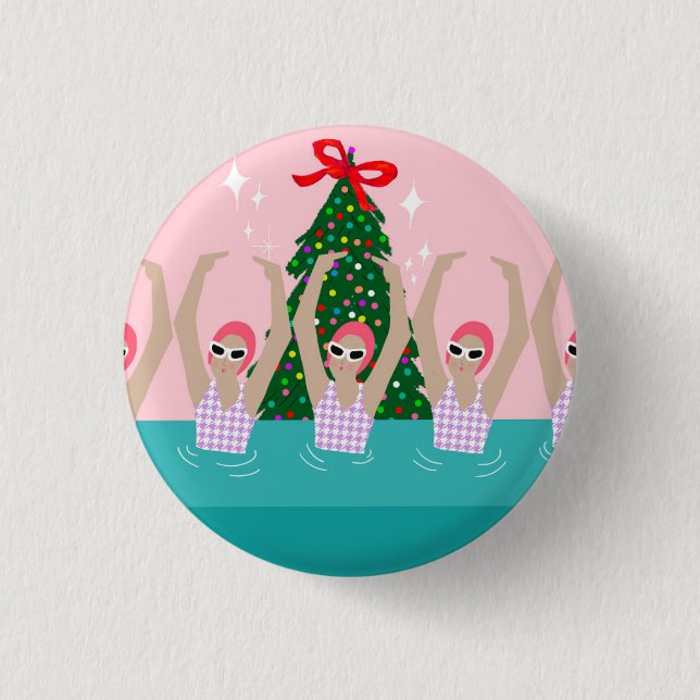 Kunsthistorische Schwimmer Illustration Weihnachte Button (Vorderseite)