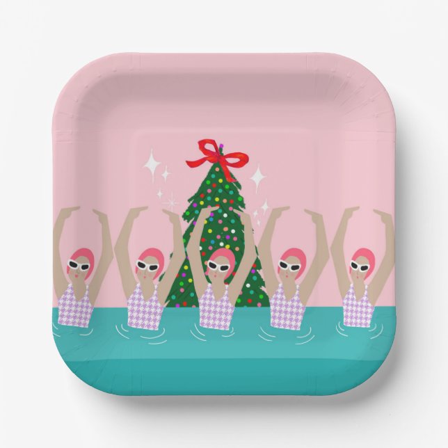 Kunsthistorische Schwimmer Illustration Weihnachte Pappteller (Vorderseite)