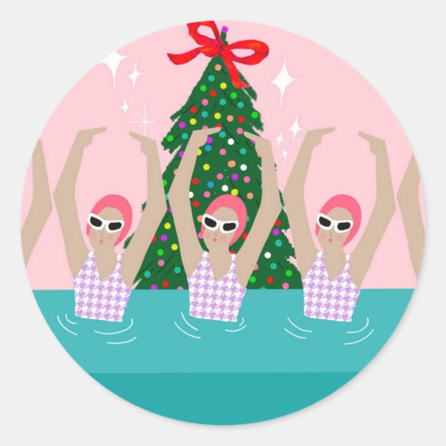 Kunsthistorische Schwimmer Illustration Weihnachte Runder Aufkleber (Vorderseite)