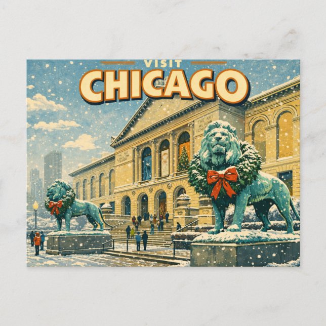 Kunstinstitut Chicago im Winter Postkarte (Vorderseite)