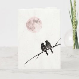 Kunstkarte mit Vögeln unter rosafarbenem Mond Karte