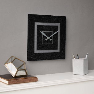 Kunstleder Schwarz Grau Modern  Quadratische Wanduhr