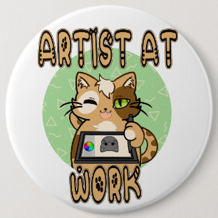 Künstler bei der Arbeit – niedliches Katzendesign Button