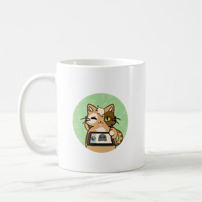 Künstler bei der Arbeit – niedliches Katzendesign Kaffeetasse (Links)
