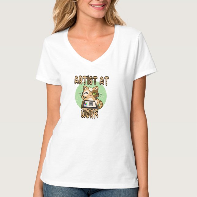 Künstler bei der Arbeit – niedliches Katzendesign T-Shirt (Vorderseite)
