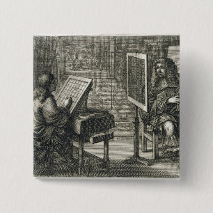 Künstler, der ein Porträt über einem Gitter fü Button