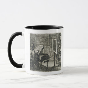 Künstler, der ein Porträt über einem Gitter fü Tasse