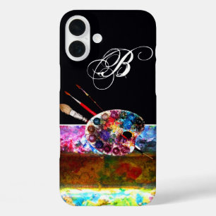 KÜNSTLER FARBPALETTE UND BRUSHER MONOGRAMM Black iPhone 16 Plus Hülle