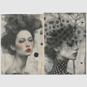 Künstler Mixed Media Schwarz-weiß Cream Große Face Seidenpapier