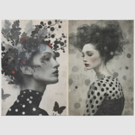 Künstler Mixed Media Schwarz-weiß Cream Große Face Seidenpapier