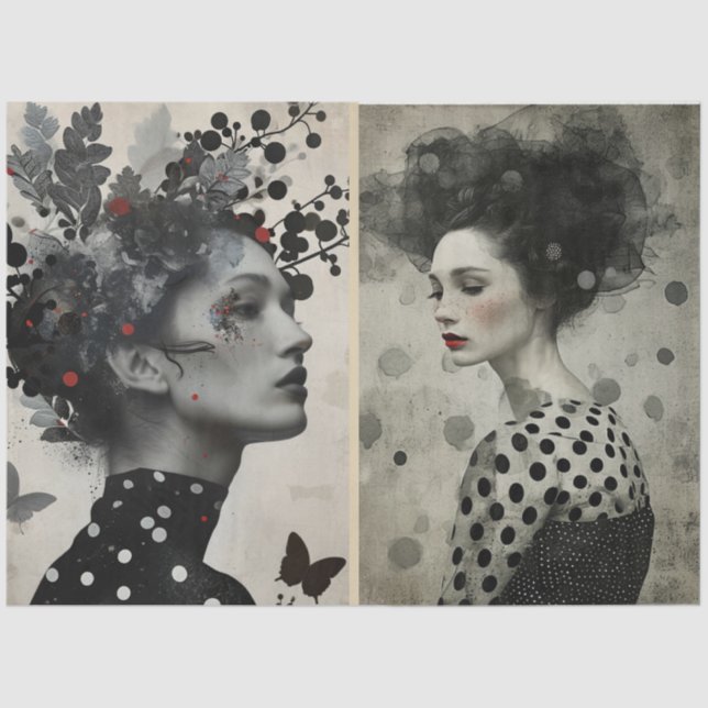 Künstler Mixed Media Schwarz-weiß Cream Große Face Seidenpapier (Vorderseite)