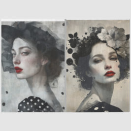 Künstler Mixed Media Schwarz-weiße große Gesichter Seidenpapier