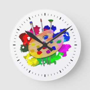 Künstler-Palette und Bürsten Runde Wanduhr