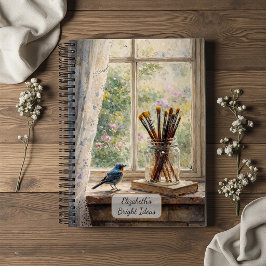 Künstler pinselt Fensterszene Notizbuch