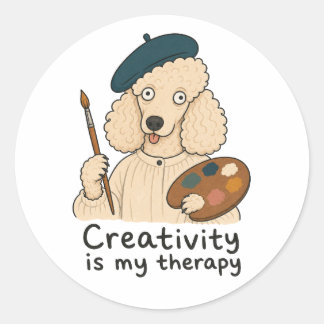 Künstler Pudel Kreativität Ist Meine Therapie Runder Aufkleber