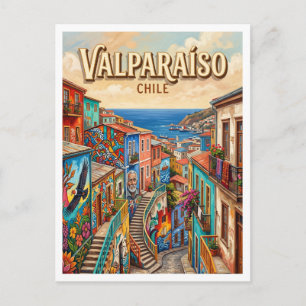 Künstlerdistrikt am Hang Valparaíso Chile Postkarte
