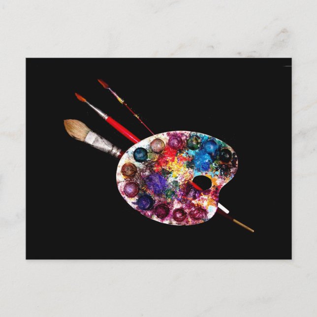 KÜNSTLERFARBPALETTE UND BRUSHEN POSTKARTE (Vorderseite)