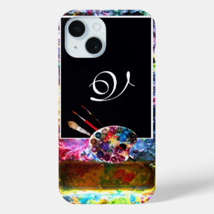 KÜNSTLERFARBPALETTE UND PINSel MONOGRAM Schwarz iPhone 15 Hülle