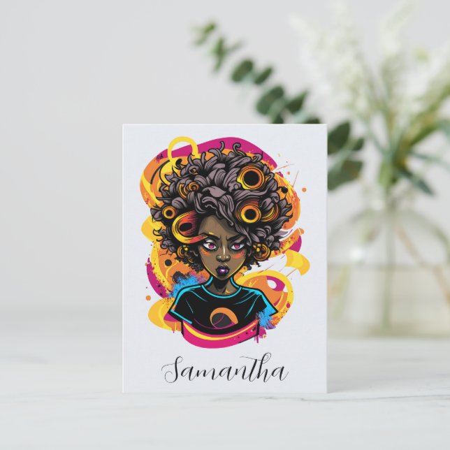Künstlerin Afro Woman Postkarte (Stehend Vorderseite)