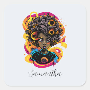 Künstlerin Afro Woman Quadratischer Aufkleber