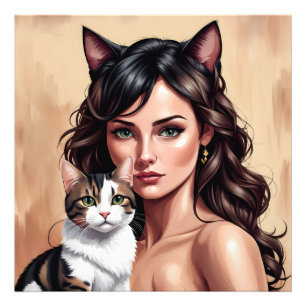 Künstlerin mit Katze Fotodruck