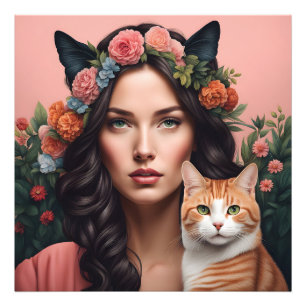 Künstlerin mit Katze Fotodruck