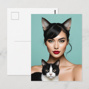 Künstlerin mit Katze Postkarte