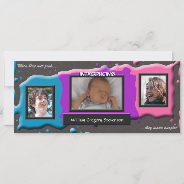KünstlerInnen Rosa und Blau Lila Geburtserklärung Ankündigung (Vorderseite)