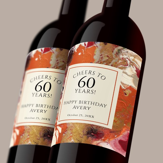 Künstlerisch Abstrakt Boho farbenfroh 60. Geburtst Weinetikett (Celebrate 60 in artful style with this custom wine label.)