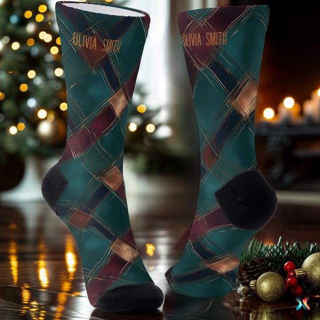 Künstlerisch Aquamarin und Burgund Weihnachten Kar Socken (Von Creator hochgeladen)