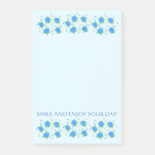 Künstlerisch blaues Blumenmuster Post-it Klebezettel