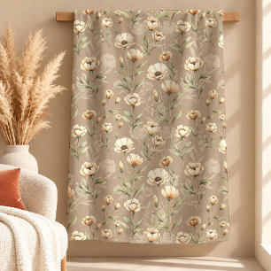 Künstlerisch Boho Rost Staubgrün Elfenbein Floral Sherpadecke