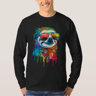 Künstlerisch Bunte Pop bemalte Faultier T-Shirt