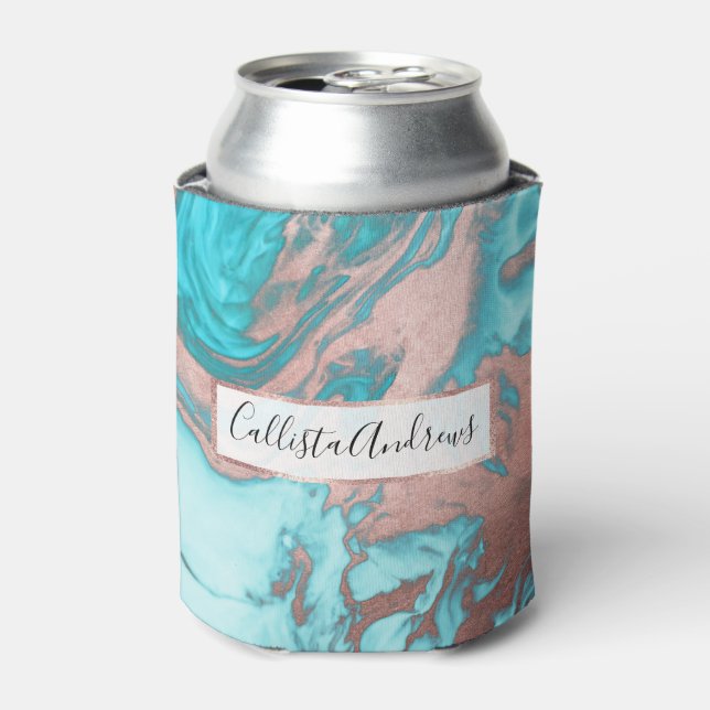 Künstlerisch Chic Rose Gold Aqua Mint Blaues Marmo Dosenkühler (Kanne Vorderseite)