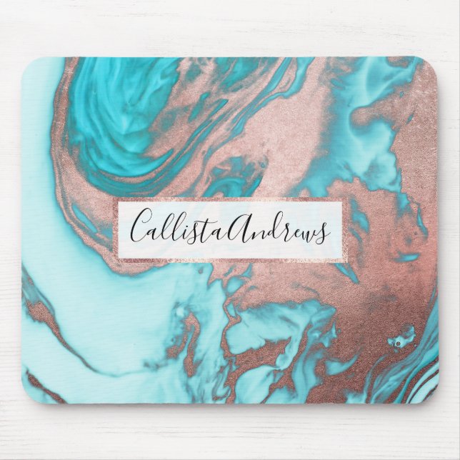 Künstlerisch Chic Rose Gold Aqua Mint Blaues Marmo Mousepad (Vorne)