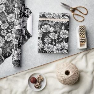 Künstlerisch Chic Verziert Schwarz-weiß Daisy Flor Geschenkpapier