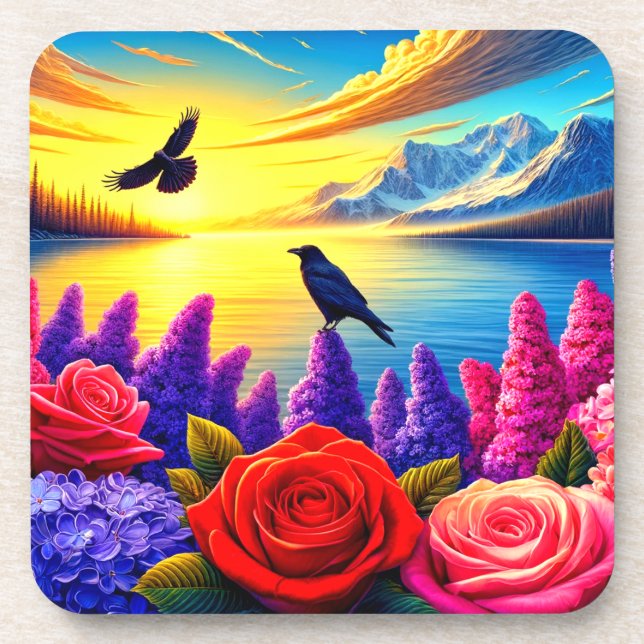 Künstlerisch Crow Getränkeuntersetzer (Vorderseite)