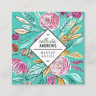 Künstlerisch Elegantes rosa Aquamarines Aquarell Quadratische Visitenkarte
