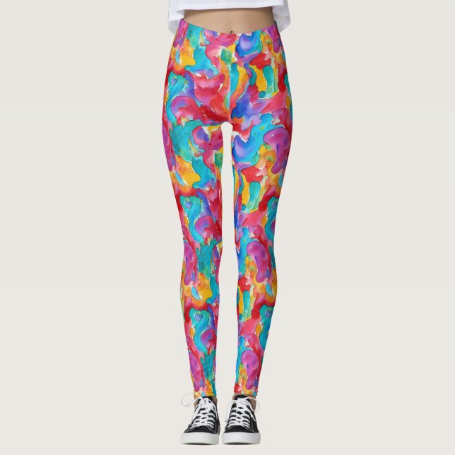 Künstlerisch farbenfrohe Regenbogenfarben Pinsel Leggings (Vorderseite)