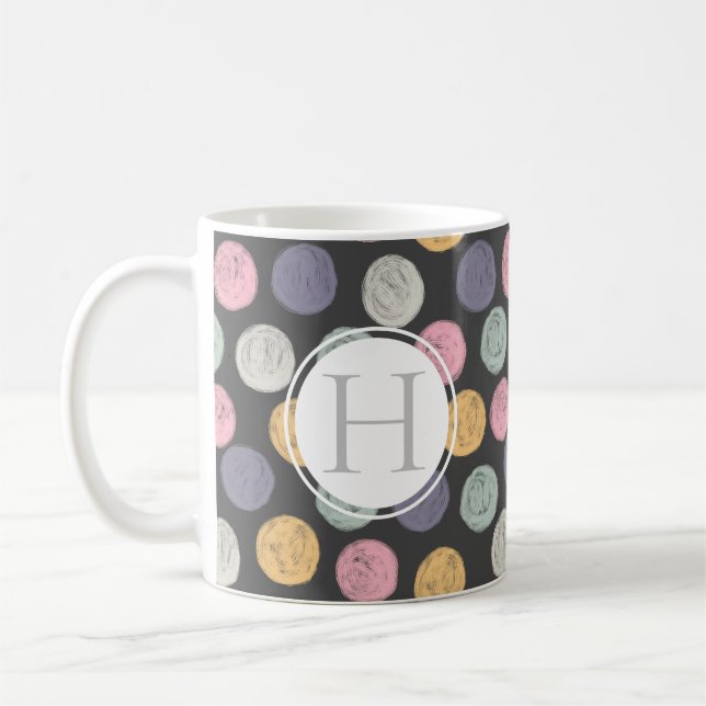 künstlerisch farbig pastellfarbene Polka dot monog Kaffeetasse (Links)