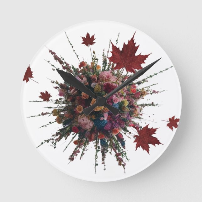Künstlerisch-florale Burst Wall Clock - Lebhaft mo Runde Wanduhr (Vorderseite)