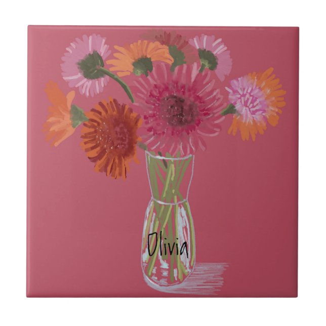 Künstlerisch Gerbera Farbenfrohe Blume +Individuel Fliese (Vorderseite)