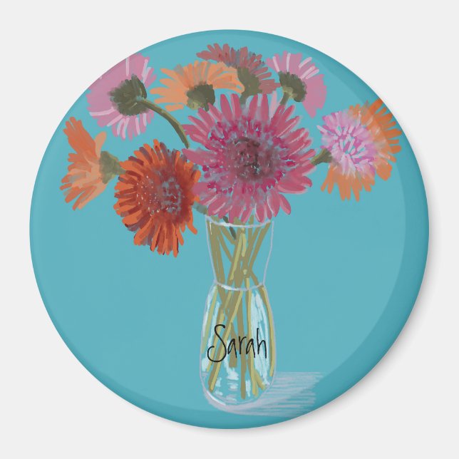 Künstlerisch Gerbera Farbenfrohe Blume +Individuel Magnet (Vorne)