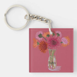 Künstlerisch Gerbera Farbenfrohe Blume +Individuel Schlüsselanhänger