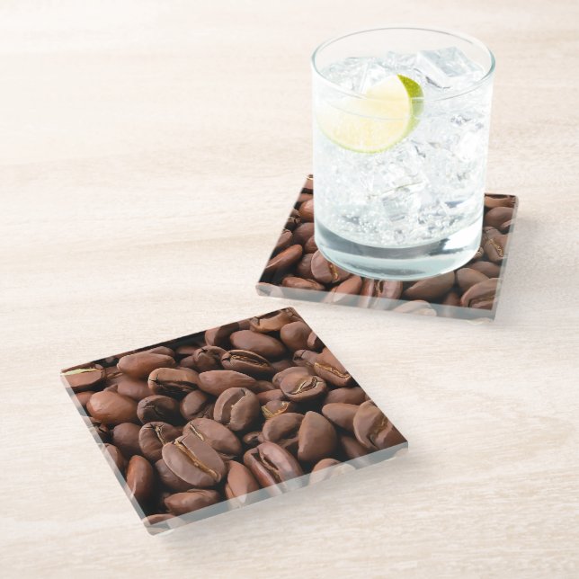 Künstlerisch geröstete Kaffeebohnen Glasuntersetzer (Schrägansicht)