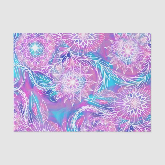 Künstlerisch Girly Lila Aqua Floral Gezeichnet Ill Seidenpapier (Vorderseite)